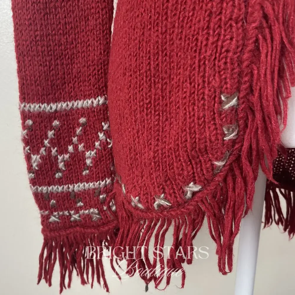 Rare Vintage Knit Cardigan Fringe ALT Red ASO Mary-Kate Olsen Ashley Olsen